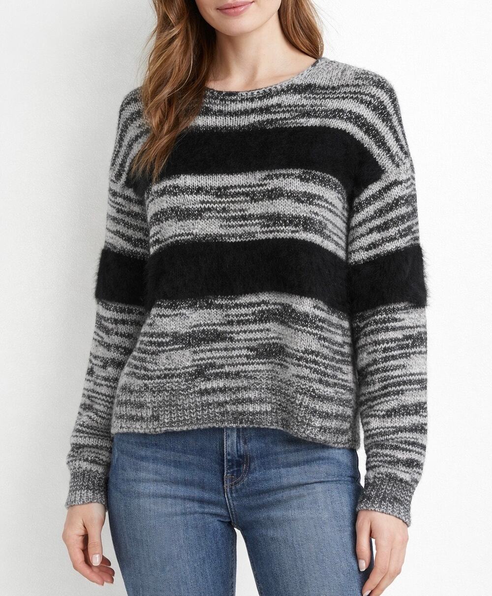 Brochu Walker Wool Cashmere Angora Blend Striped Sweater Gray Small